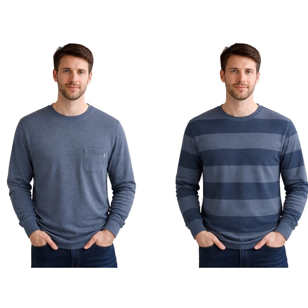 Vuori Reversible‎ Pullover Mens Large Blue Striped Long Sleeve Crewneck Travel